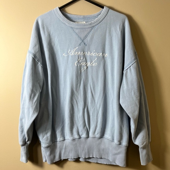 American Eagle Outfitters Textured Fleece Baby Blue Oversized Sweatshirt Size XS - Picture 2 of 7